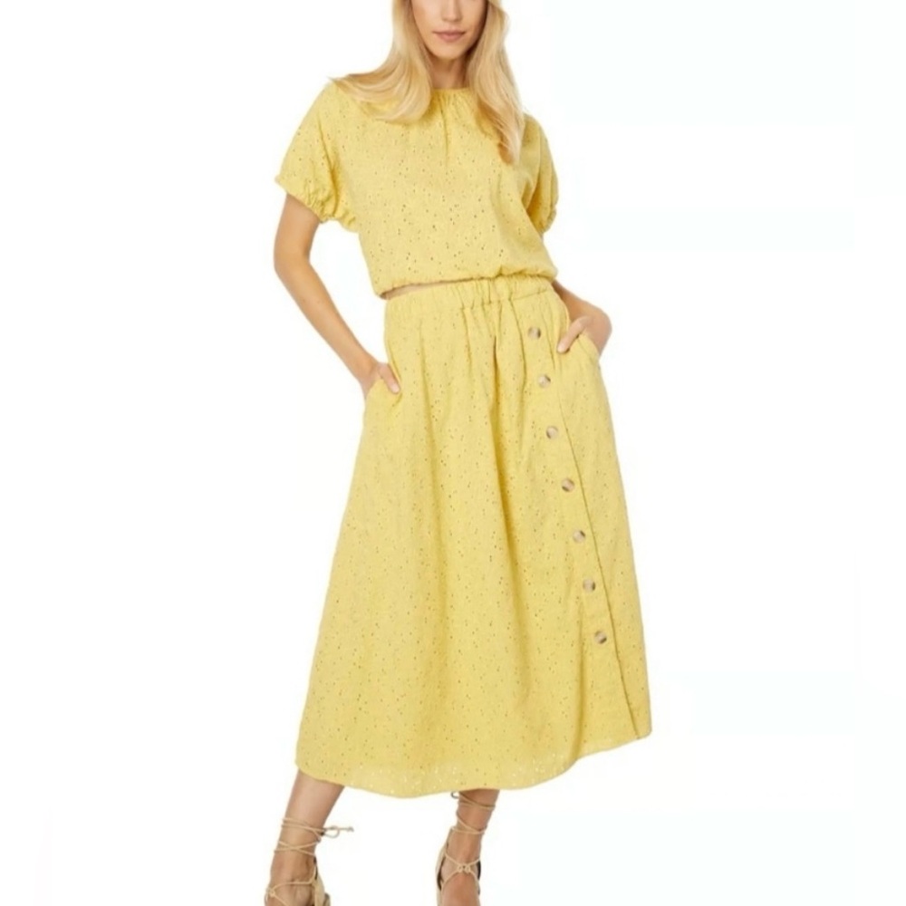 🌼 MADEWELL • Eyelet Side-Button Midi Skirt in Dream-On Daisy Size Medium